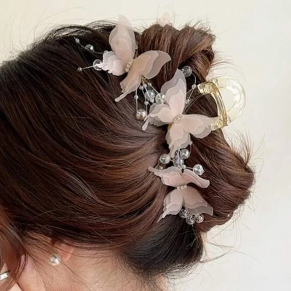 Pink Butterfly Fabric Ornate Hair Claw - Picture 1 of 3